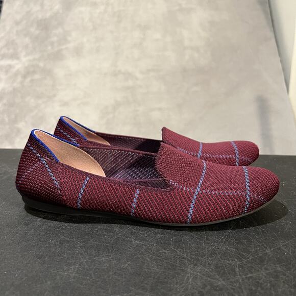 Rothy's Shoes - Rothy's The Loafer Shoes Womens Size 6.5 Burgundy Blue Plaid Flats Eco Recycled